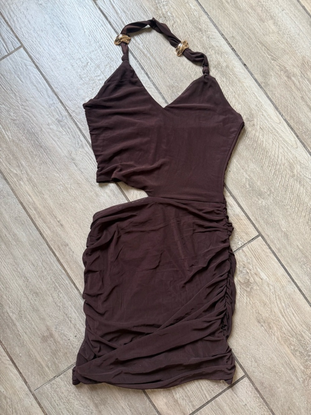Women’s Brown Halter Ruched Dress